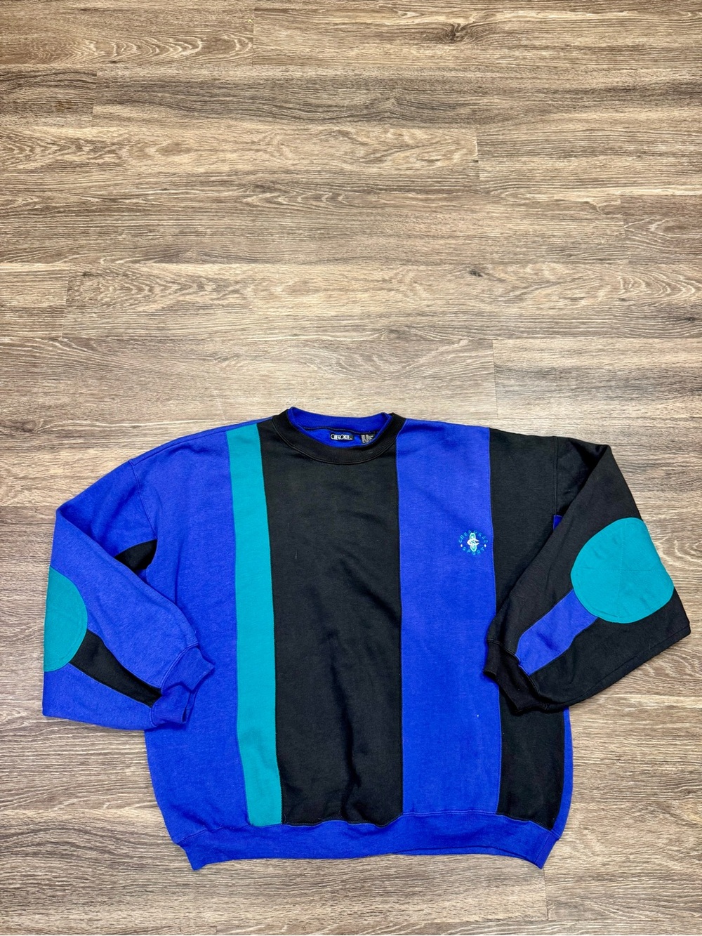 Vintage 90s Cherokee Sport XL Colorblock Sweatshirt Blue Teal Elbow Patch